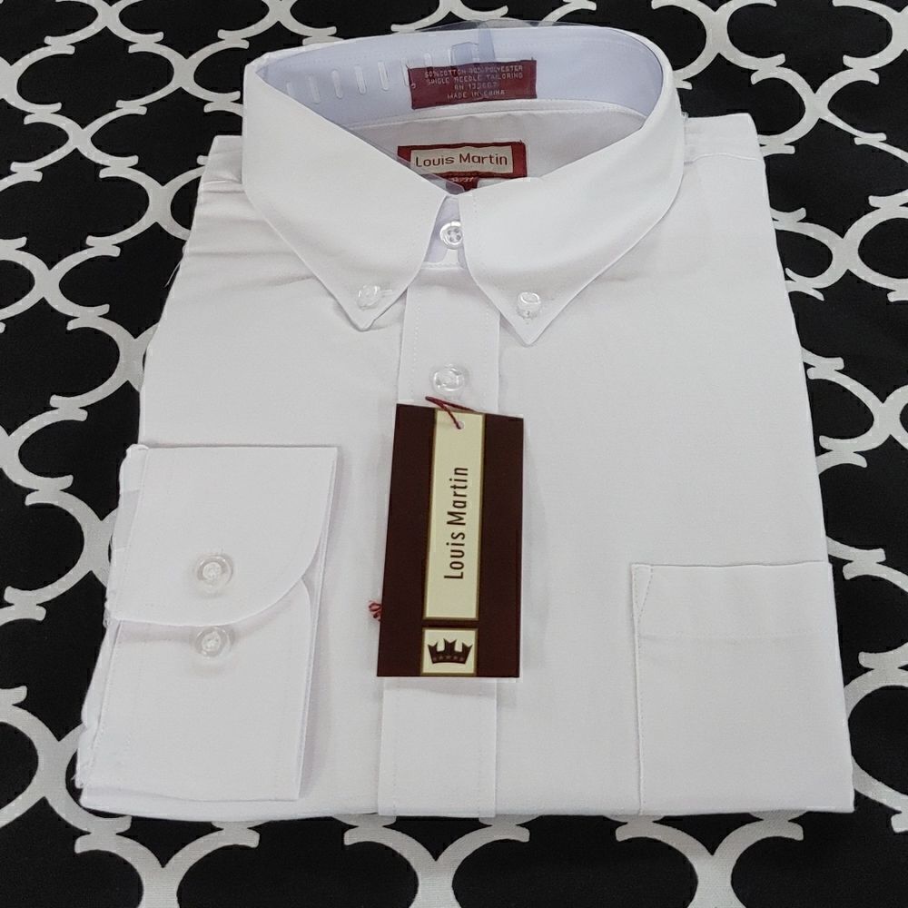 COPY - LOUIS MARTIN MEN'S WHITE REGULAR FIT POLY-COTTON BUTTON DOWN COLLAR DRES…